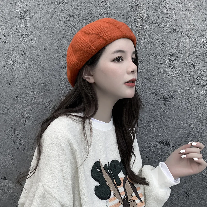 MAXSITI U Warm Wool Knitted Beret Women Hats autumn and winter Vintage Thickened retro Artist Hat Mushroom hat Pumpkin cap