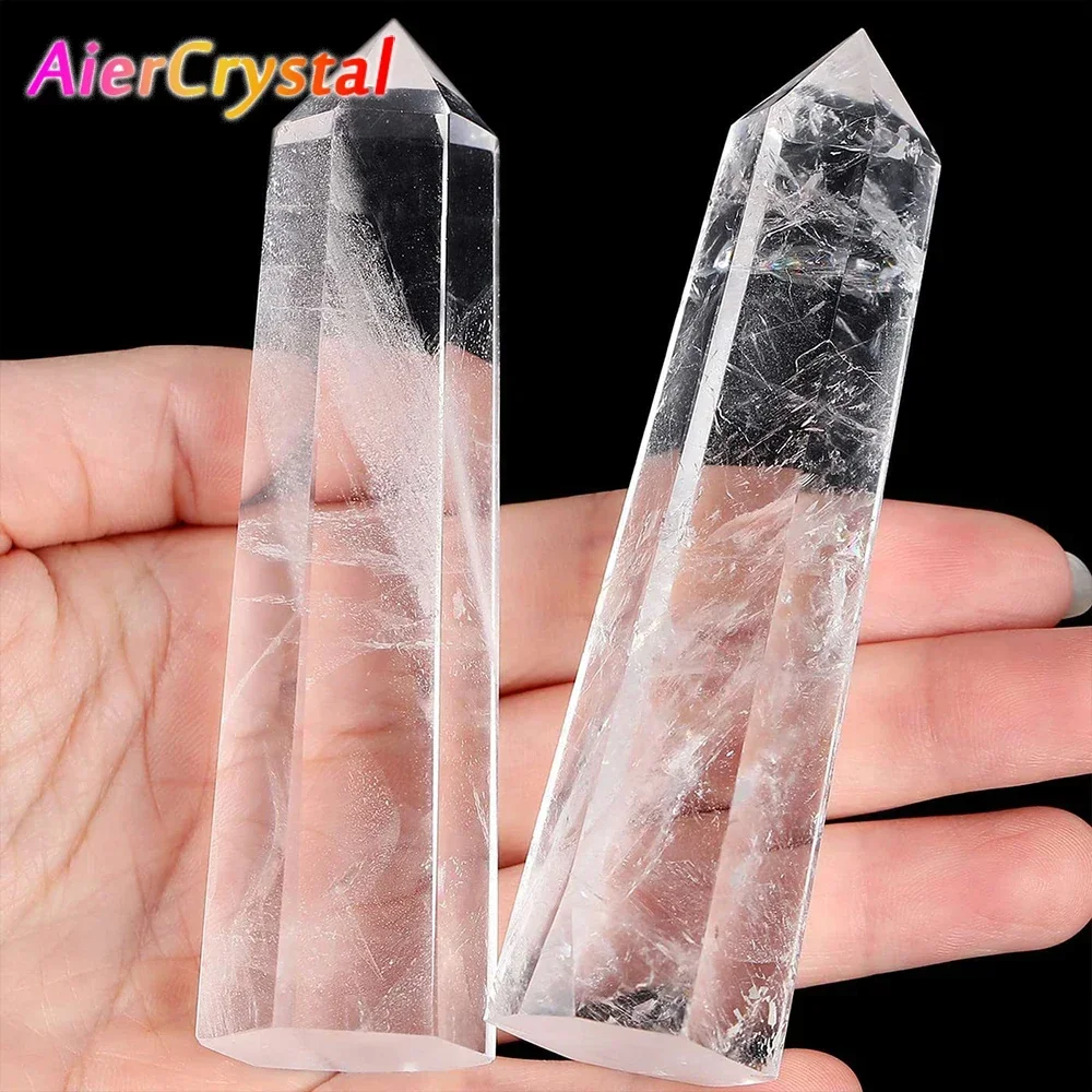 

Natural white crystal White fused Pillar Reiki Healing Transparent hexagonal obelisk wand Reiki Witchcraft furniture tabletop