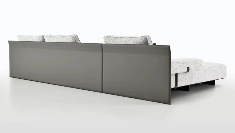 Italian Luxury Minimal Sofa - Starlight Gray Fabric & Black Walnut Wood, Multiseat for Family, Living Room & More