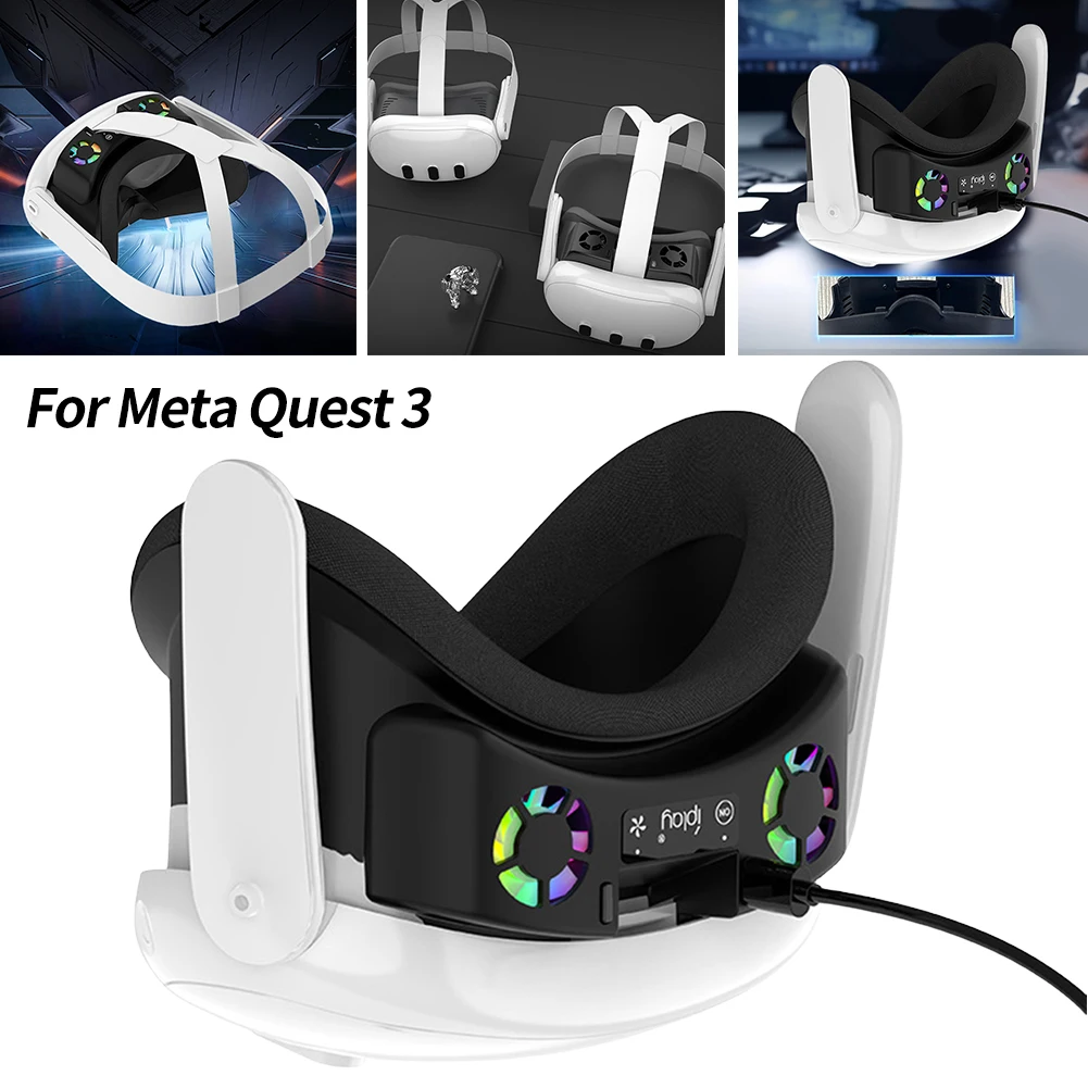 Face Cover with Cooling Fan Facial Interface Radiator with RGB Light Cool Mask with Anti-Leakage Nose Pad for Meta Quest 3