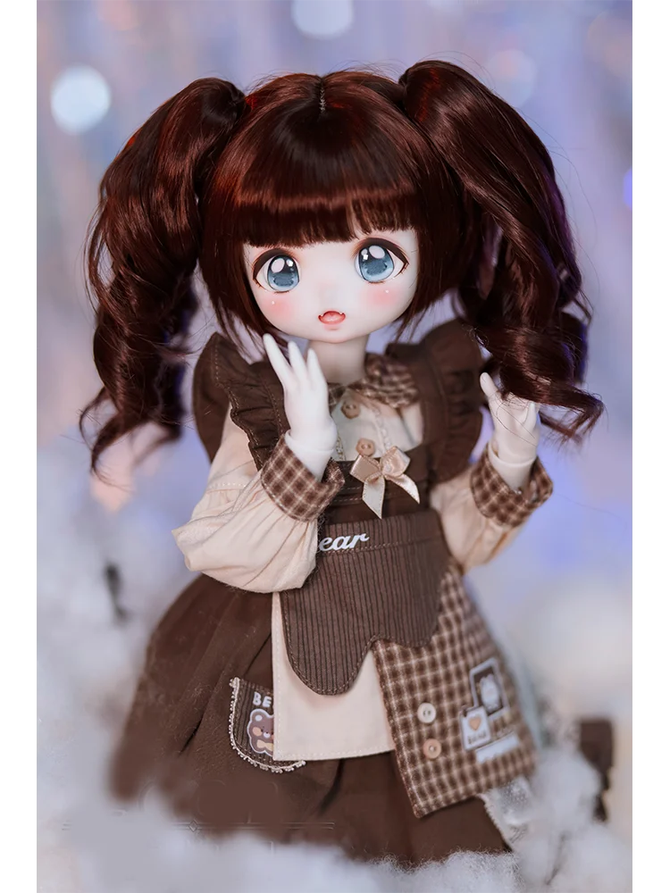 BJD doll wig suitable for 1/3 1/4 size cute solid color small curly double ponytail 1/3 1/4 wig doll accessories (30 days)