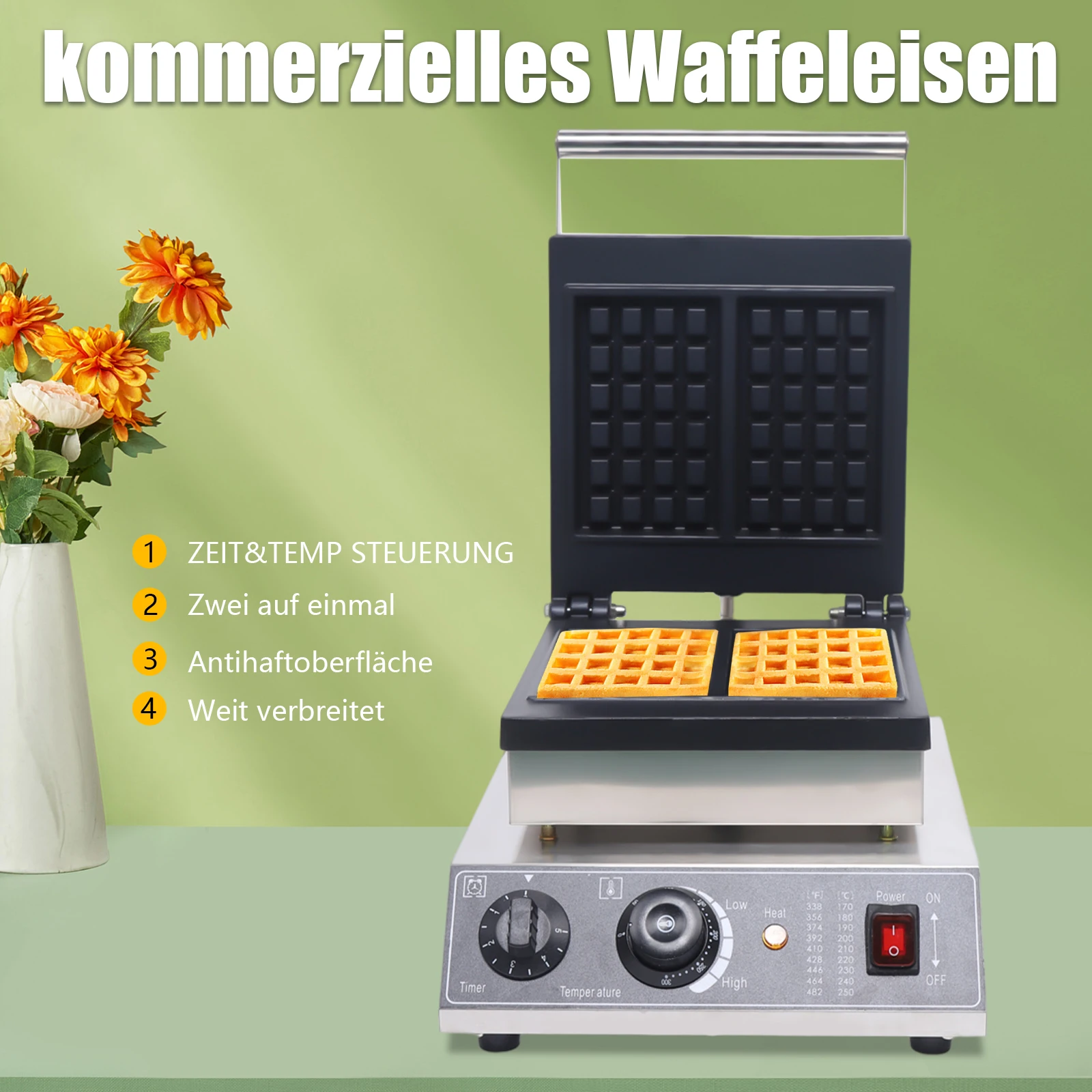 

220V Commercial Waffle Maker 2/4 Slots Nonstick Electric Waffle Machine 1500W/1750W 50~300℃