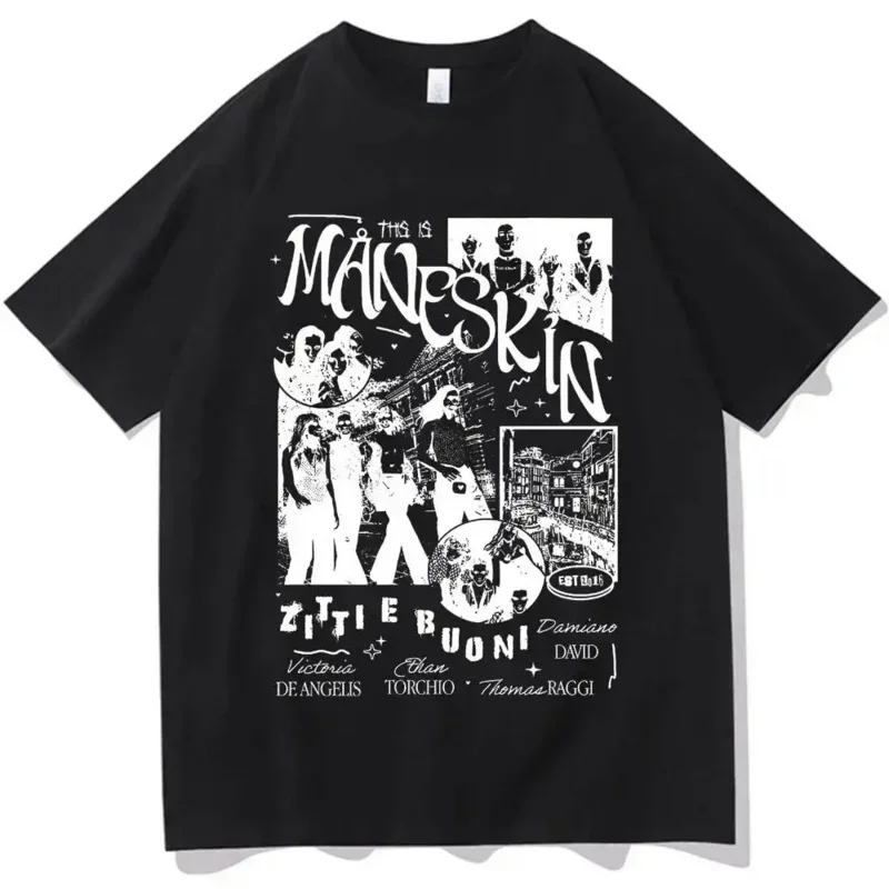 

Men Vintage Oversized Streetwear EU Size T Shirt Italian Rock Band Maneskin T Shirt Music Album Graphic Print harajuku funny new