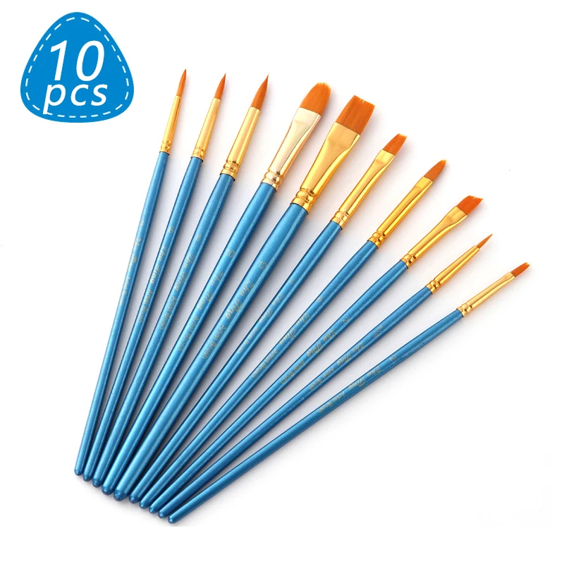 10 pcs Artists Paint Brush Set Acrylic Watercolor Round Pointed Nylon Tip Hair Multifunction hook line short pointed Pen