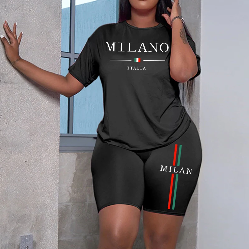 Italy Milan Fashion Tracksuit for Women Summer Daily Casual Sporty Shorts Set Ladies Home Outdoor Comfortable Cool Soft Outfits