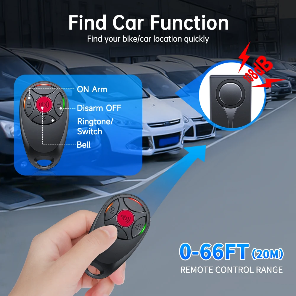 Wsdcam Anti Theft Vibration Sensor Car Alarm with Warning Light Alarm 108dB Car Alarm System with Magnetic Install