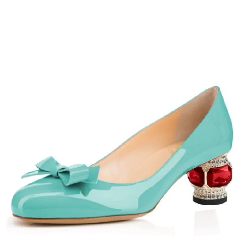 

SHOFOO Sexy women's high heels. Light green patent leather single shoes. About 5.5 cm heel height. Bow decorated shallow shoes.