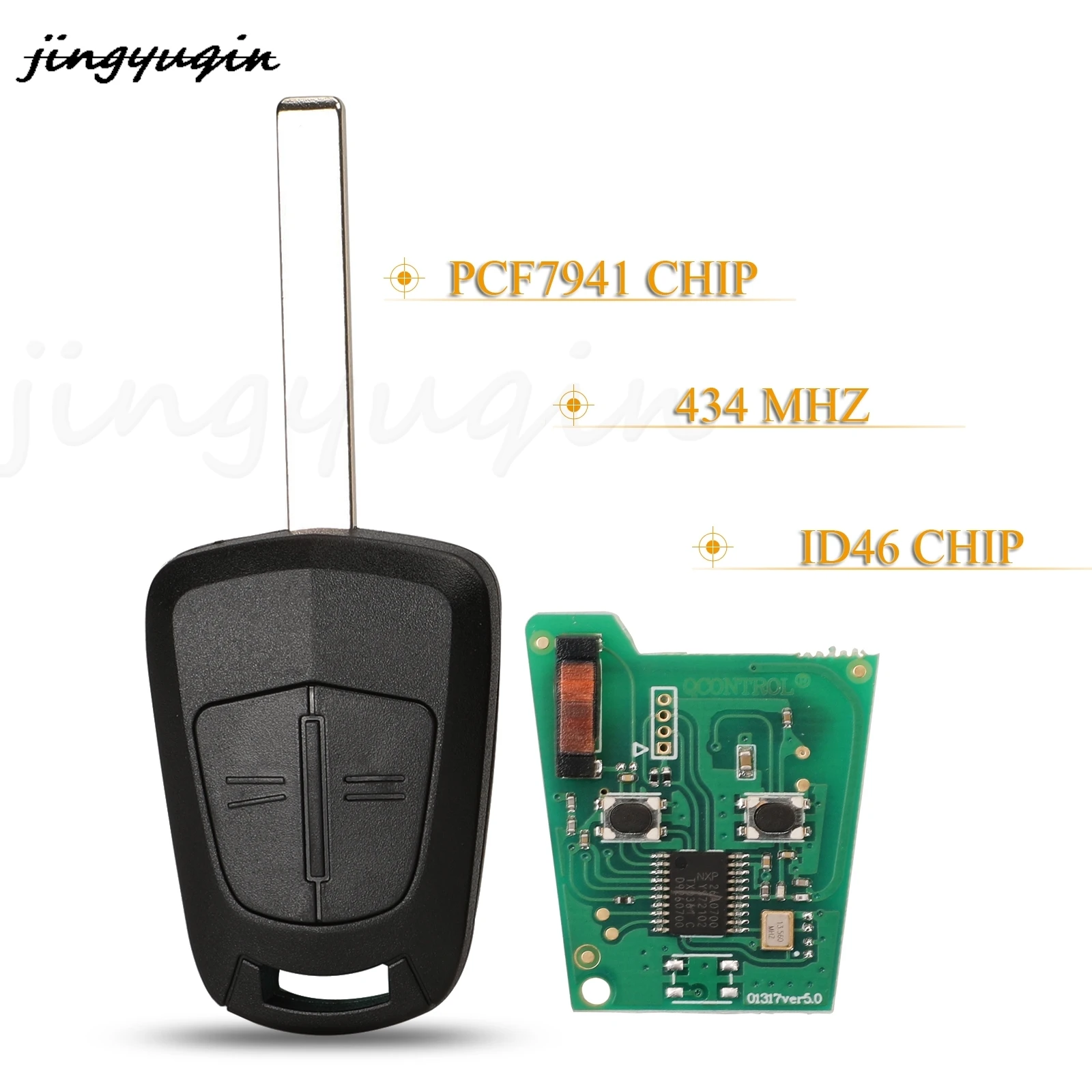 Jingyuqin 2 Buttons Remote Car Key Fob 434Mhz ID46 PCF7941Chip For Opel Vauxhall Corsa D 2007-2012 Astra H 2004-2009