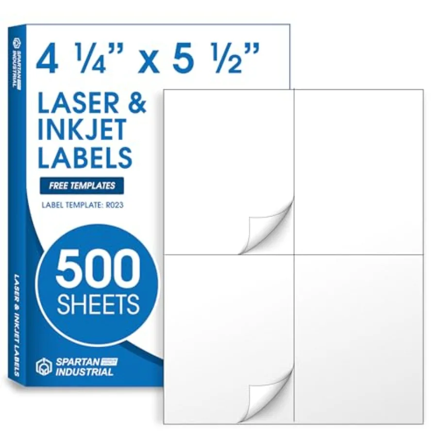 

4.25" X 5.5" Matte White Printable Shipping 500 Sheets Stickers Large Address and Mailing for Laser and Inkjet Printers - Templ