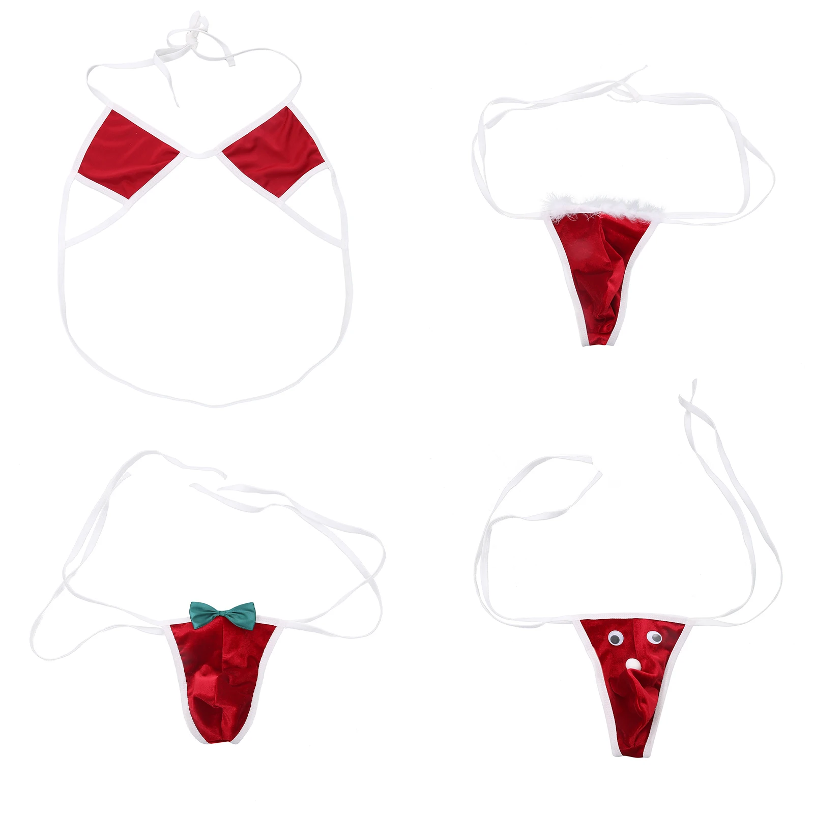 ملابس داخلية مضحكة لعيد الميلاد للرجال، ملابس داخلية رفيعة منخفضة الارتفاع برباط أو حمالة صدر رسن، ملابس نوم سانتا المخملية لألعاب الزوجين #6