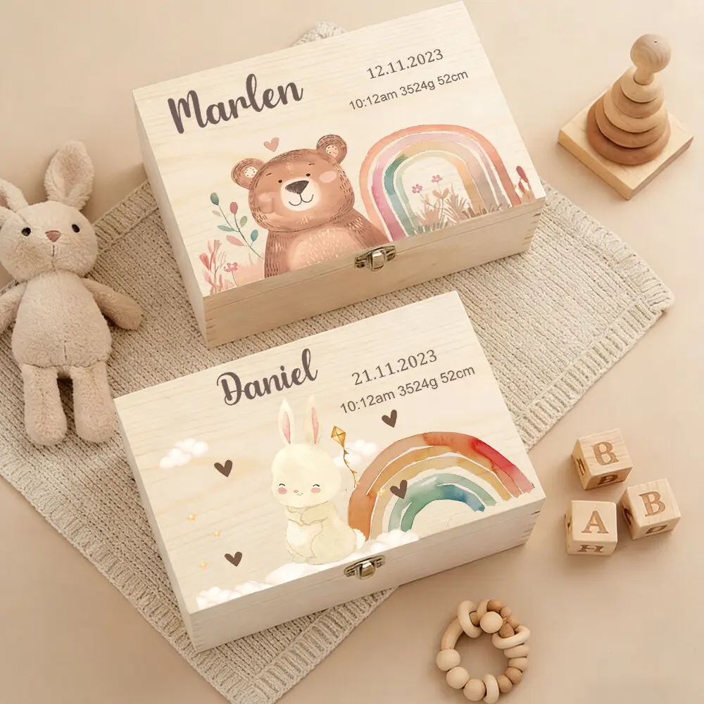 Personalized Baby Wooden Memory Box Newbron Shower Gift Personalized Infant Keepsake Boxes Baby Birth Gift Umbilical Cord Box