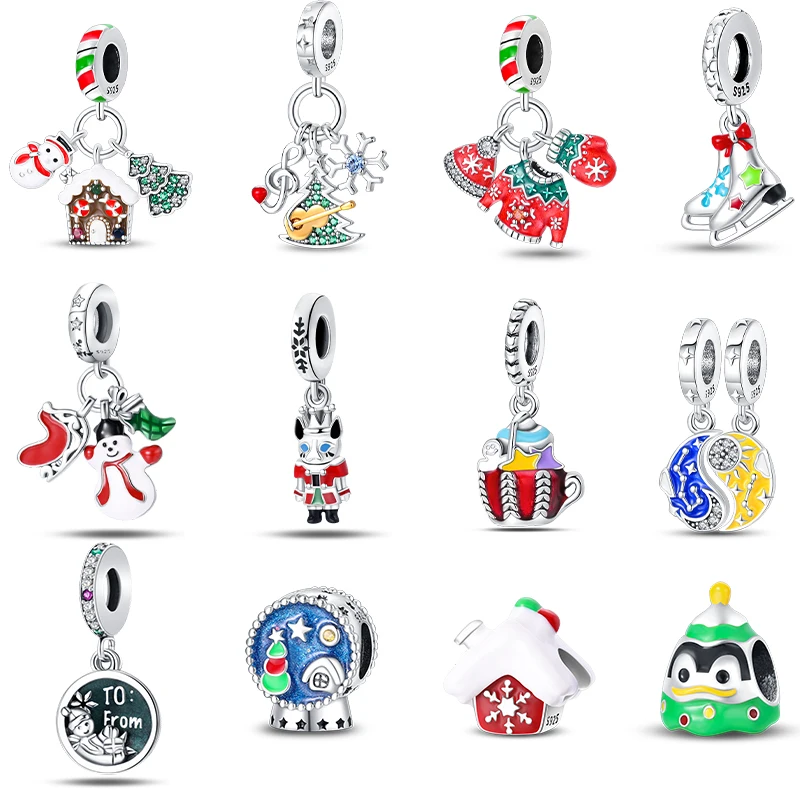 100% 925 Sterling Silver Snowman Romantic Winter Christmas Series Charms Beads Fit 3mm Original Bracelets DIY Gift Fine Jewelry