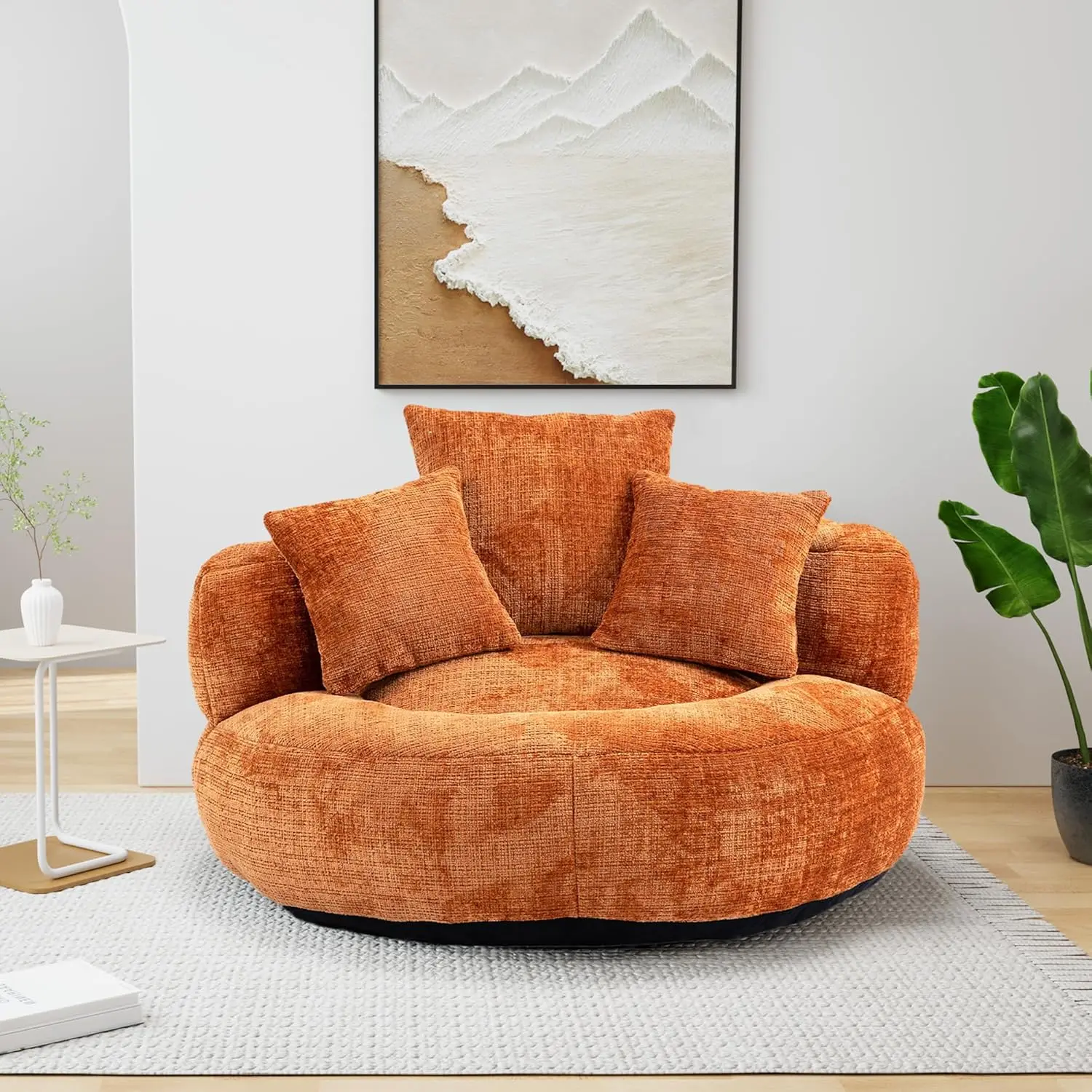 Bean Bag Chair Sofa With Pillows, Beanbag Lazy Chair For Living Room, Stuffed Round Sofa Chair Fluffy Sofa Bed, With Arms, For