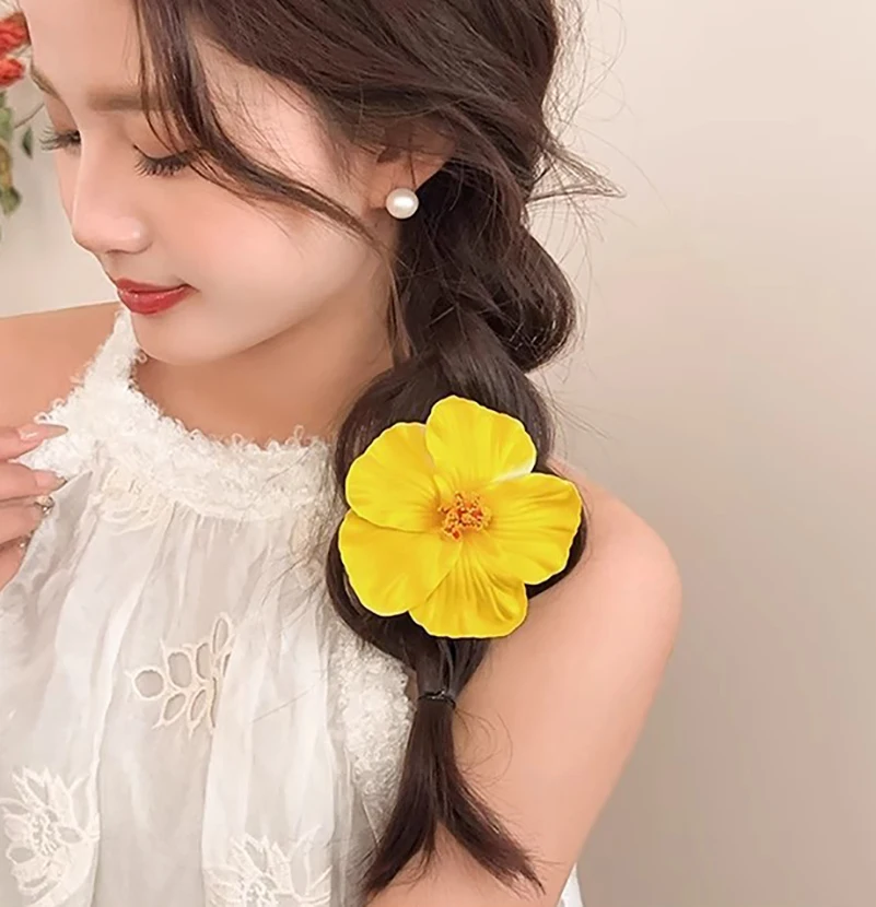 

New Bohemian Hibiscus Flower Hair Clips For Women Girls Hairpins Egg Flower Barrette Summer Beach Hawaiian Flower Side Clip 2Pcs