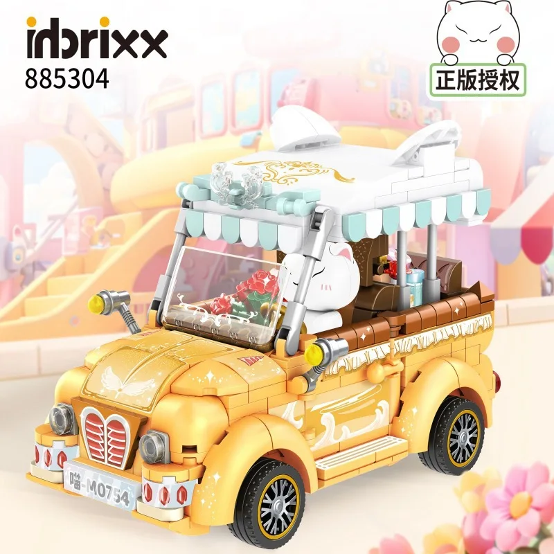 Creative Cats Bus Building Blocks Cute Tank Stall Store Wedding Car Model City DIY Assembly Mini Bricks Toys For Kids Girls Gift