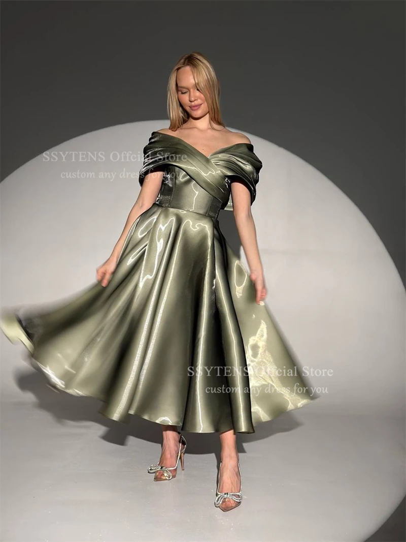 SSYTENS Modern Turquoise Evening Dresses Off The Shoulder A-Line Formal Prom Dresses Shiny Long Homecoming Party Gown Customized - view 6