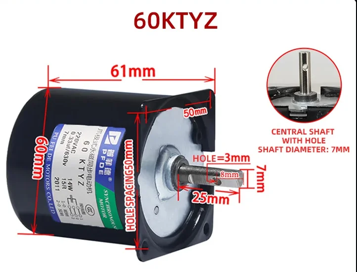 110V 60KTYZ 14W Ac Permanente Magneet Synchrone Motor Gear Motor Miniatuur Lage Snelheid Grote Koppel Kleine Motor 7MM