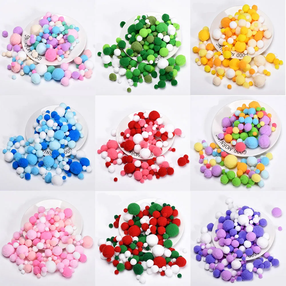 10mm To 30mm Mixed Size Pompom Fur Fill in Doll Out Bag Soft Pom Poms Balls for Kid DIY Creative Craft Wedding Sewing Supplies