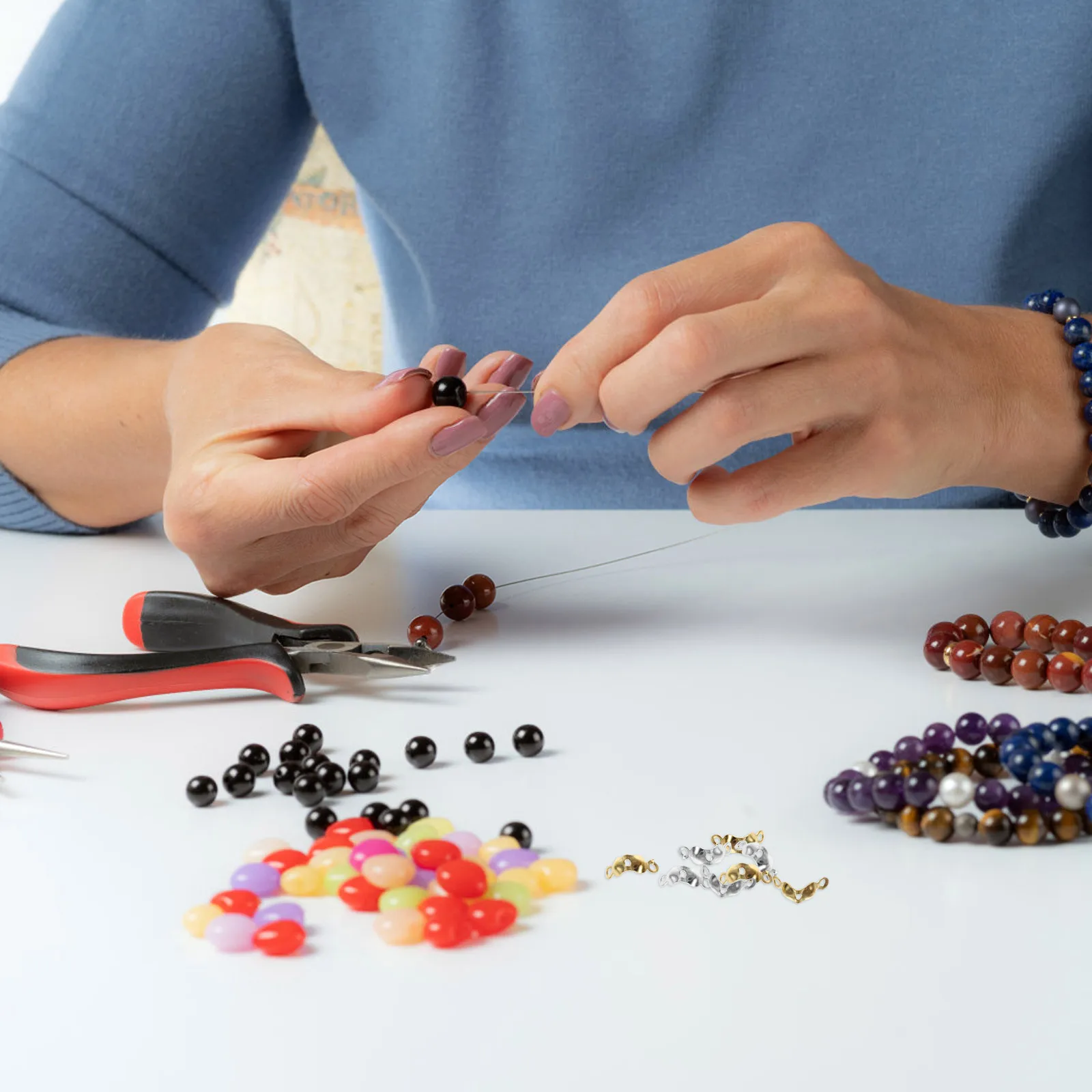 1000個 ミニメタルビーズクラスプ ジュエリー製作用 シルバー ゴールドメッキ DIYアクセサリー ハンドバッグバックル クラフトパーツ ジュエリー製作用