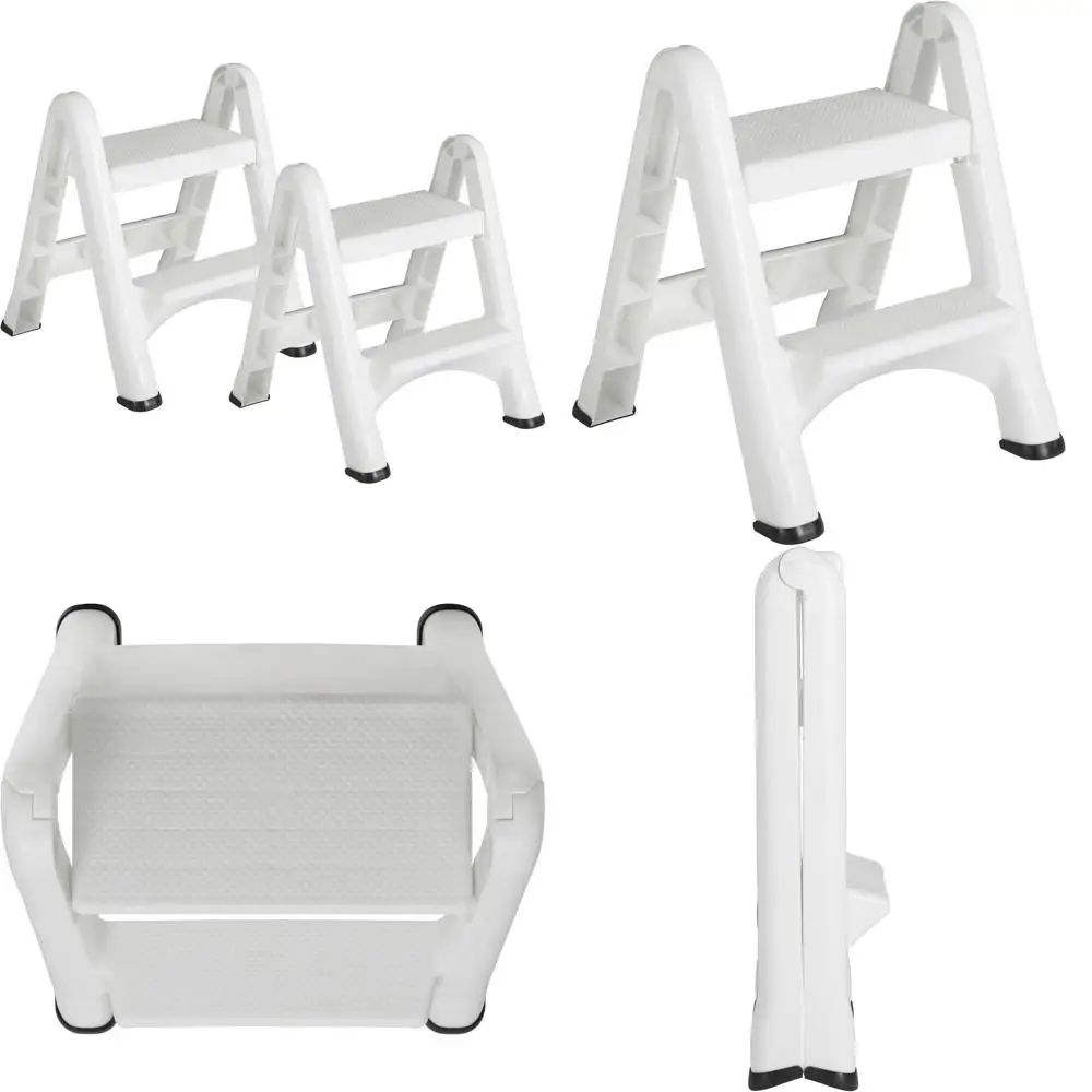 

Two-Step Folding Plastic Ladder Stool with Skid-Resistant Pads, Durable and Easy to Use, White, 2-Pack