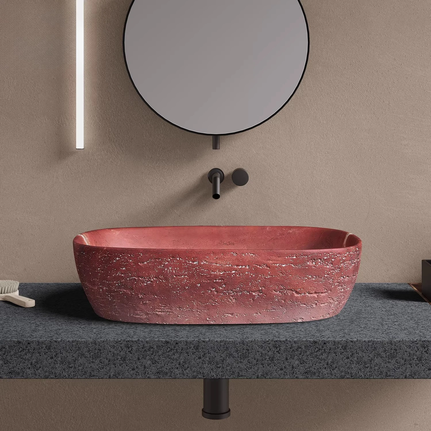 

Итальянская дизайнерская раковина из роскошного камня, красная раковина из травертина, раковина для B&B, клубная раковина в стиле арт.