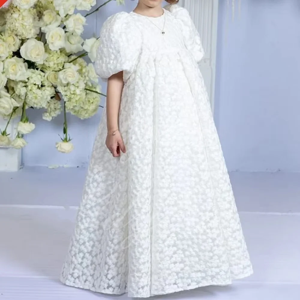 JDY Custom Made Sleeve Hollow Out Lace Flower Girl Dress Wedding Princess High Waist Toddler Pageant First Communion Gown
