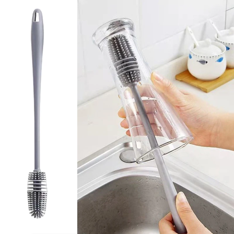 1pcs Rotary Cup Brush Milk Bottle Brush Special Long Handle Crevice Tea Stains Clean Bristle Silicone Brush Kitchen Tools