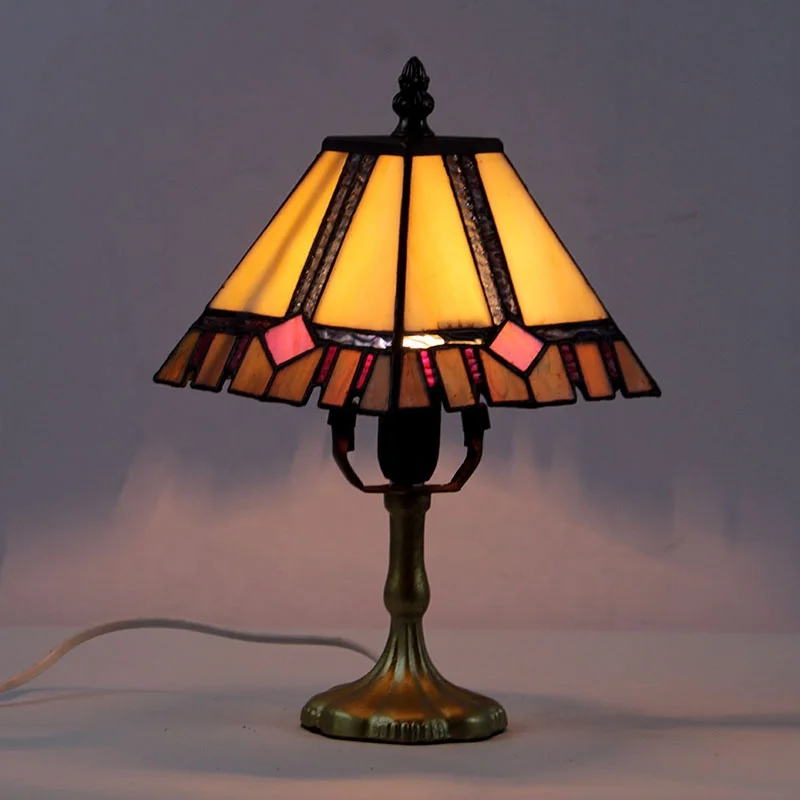 

LongHuiJing Mini Square Stained Glass Lampshade Desk Light Handcrafted Tiffany Art Table Lamps