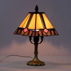 LongHuiJing Mini Square Stained Glass Lampshade Desk Light Handcrafted Tiffany Art Table Lamps