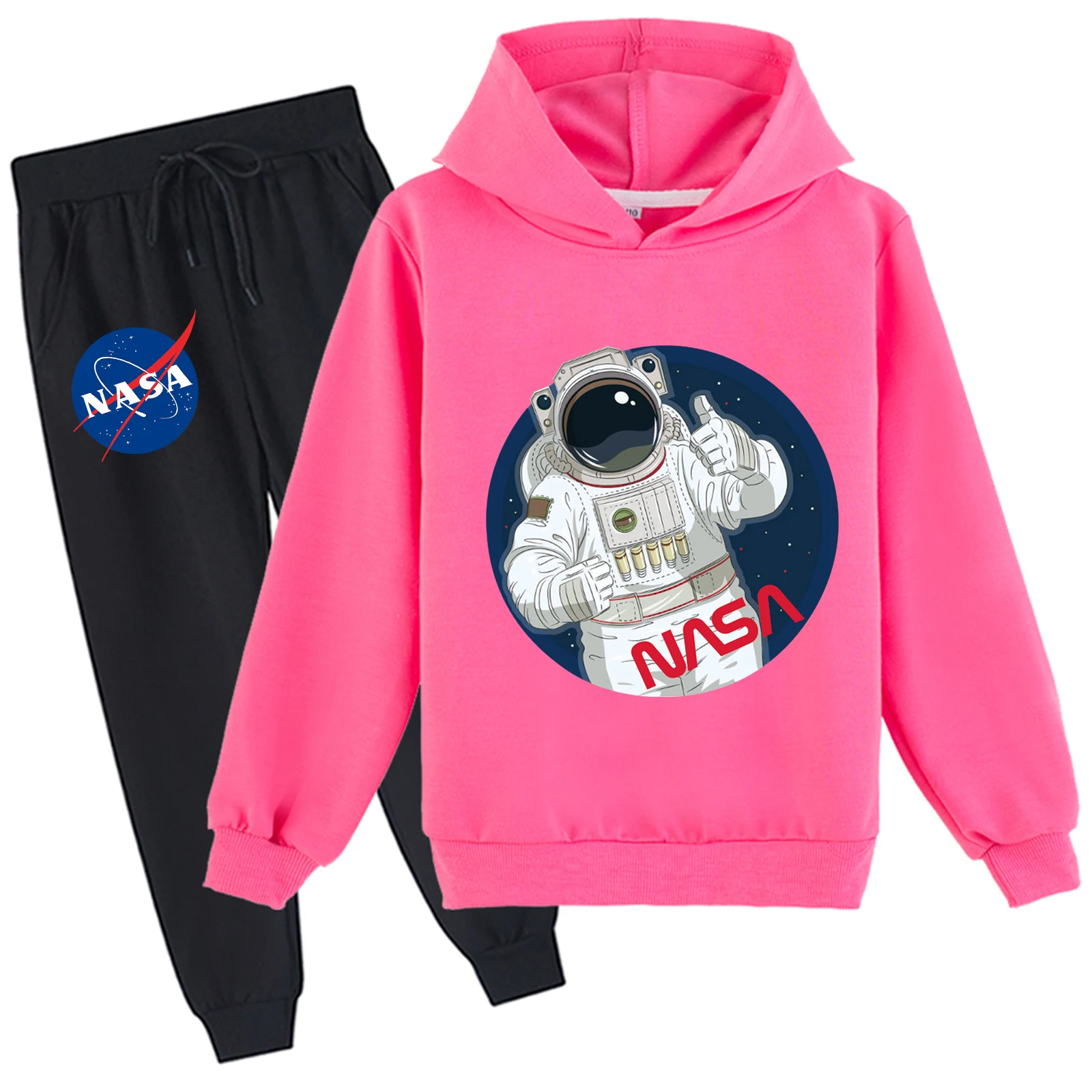 طقم بلوفر مريح من ناسا للمراهقين وبنطلون ركض مكون من قطعتين، هوديس أساسي فضفاض بأكمام طويلة لعمر 2-14 سنة