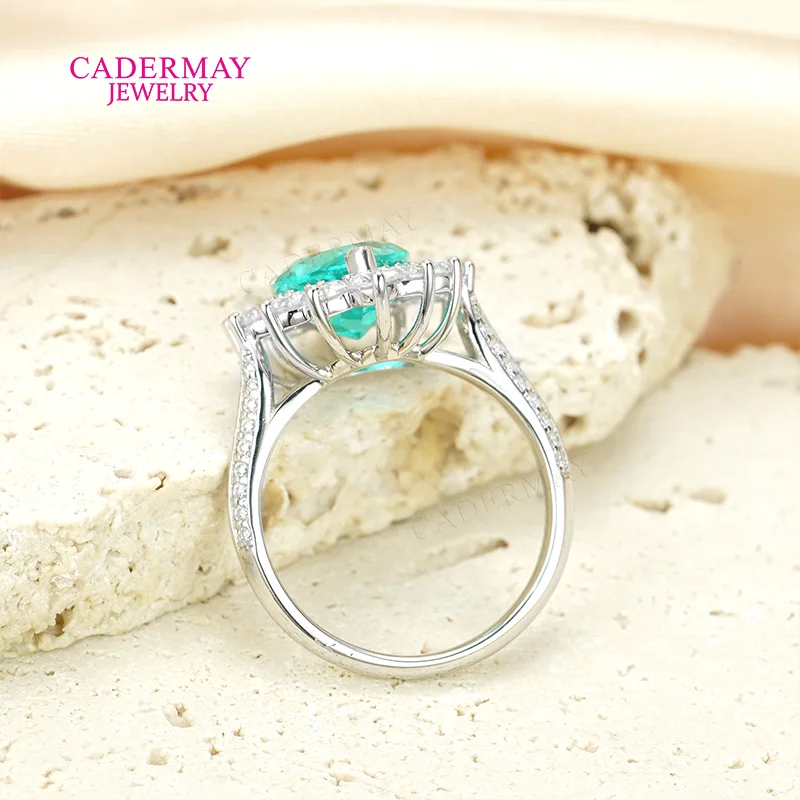 Anillos Paraiba de laboratorio S925, plata S925, 8x11mm, forma de pera, Paraiba YAG con moissanita, anillo de compromiso de boda pavimentado para regalo de mujer