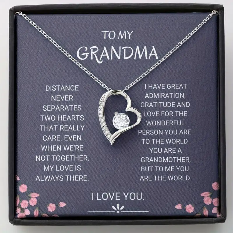 Heart Pendant Necklace with Cubic Zirconia and Message Card - Perfect Gift for Grandmothers