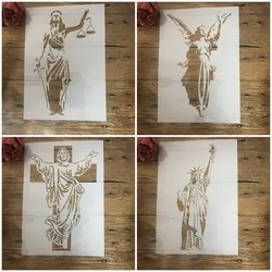 Pochoirs de statue de Dieu de la déesse, peinture murale, coloriage de scrapbooking, modèle décoratif d'album de gaufrage, bricolage, A4, 29cm, 4 pièces