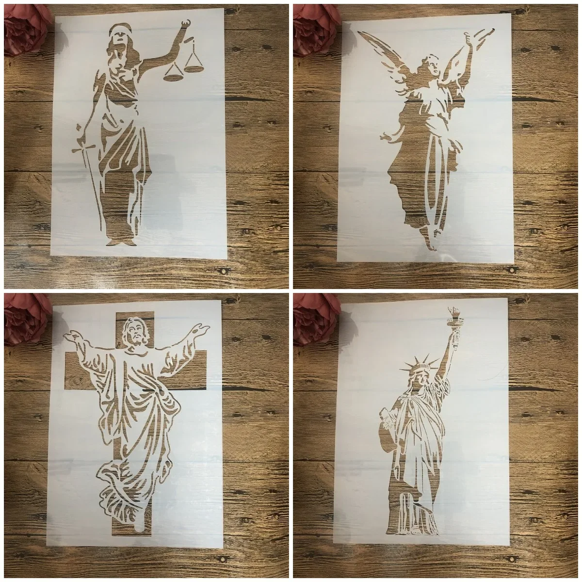 4 sztuk A4 29cm bogini posąg boga DIY szablony do nakładania warstw malowanie ścian księga gości kolorowanie tłoczenie Album dekoracyjny szablon