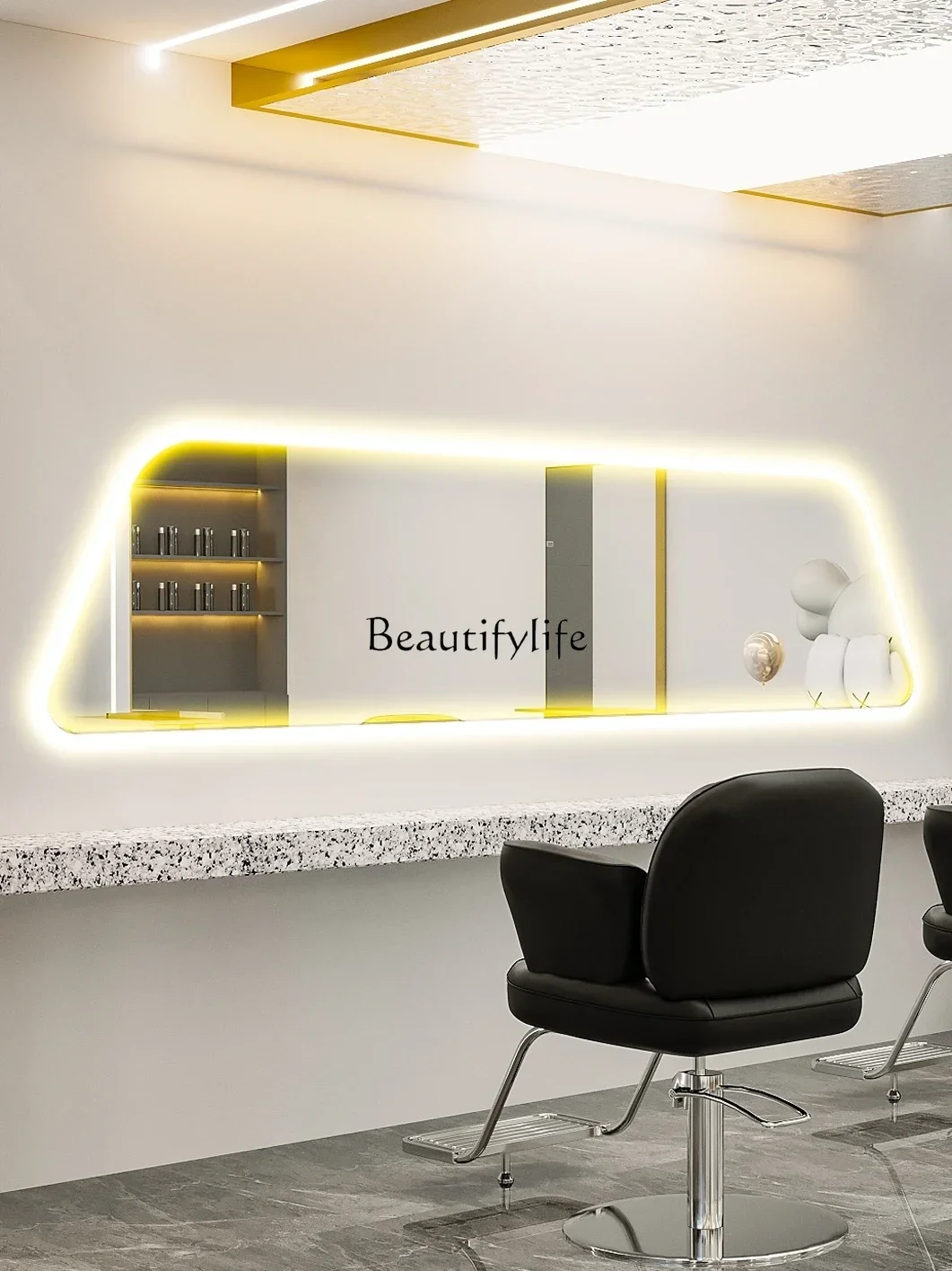 06Beauty Salon Hair Saloon Dedicated Minimalist Hot Dyeing Area across Led Light Mirror