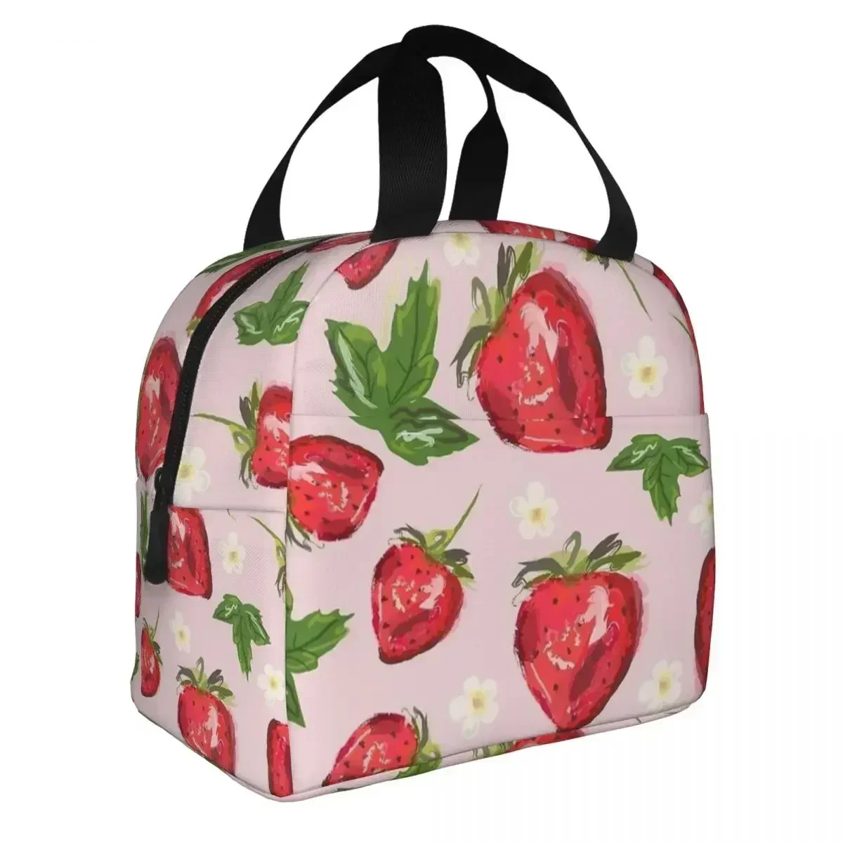 Strawberry Botanical Insulated Lunch Bags High Capacity Cute Cartoon Fruit Reusable Thermal Bag Tote Lunch Box Travel Girl Boy