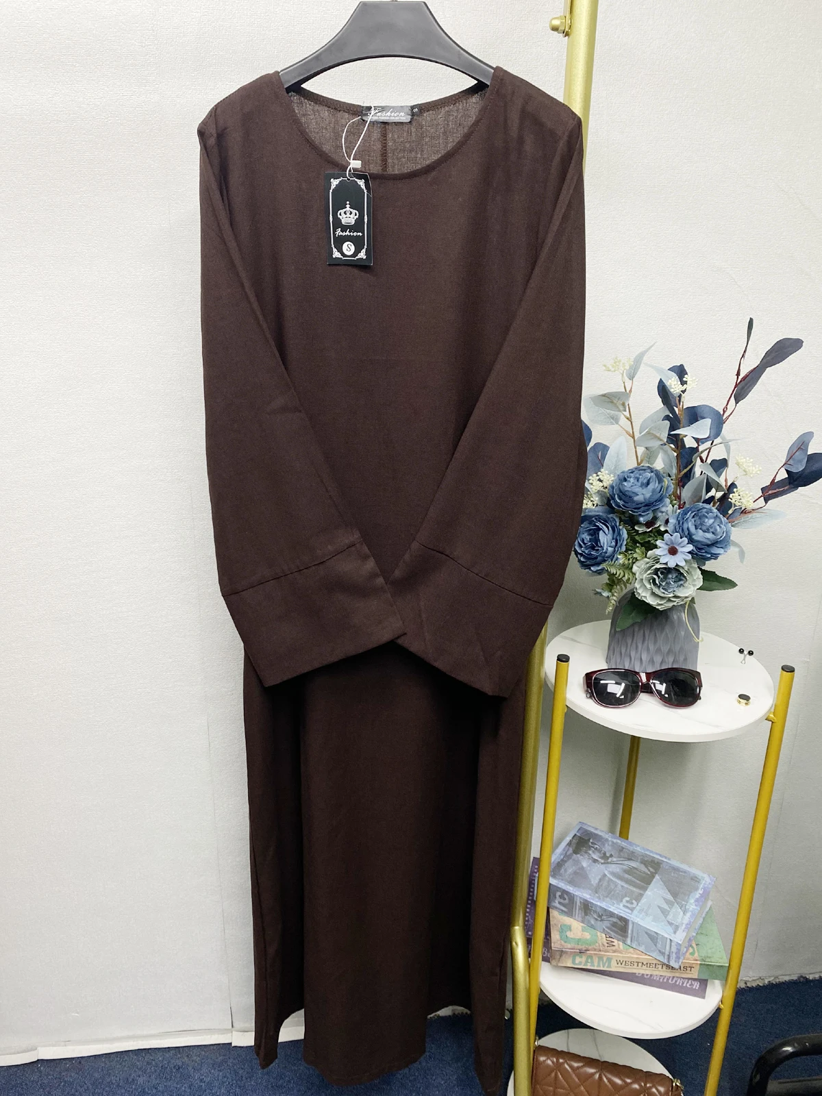 Kimono Abaya liso para o Ramadã, Linho, Fechado, Turquia, Kaftan, vestido longo para o Ramadã, duas mangas laterais divididas, Chiffon Hijab