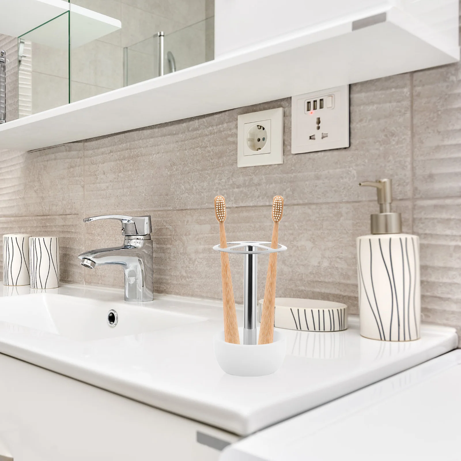 

Stainless Steel Shelf Toothbrush Holder Stand Holders for Bathrooms Storage Counter
