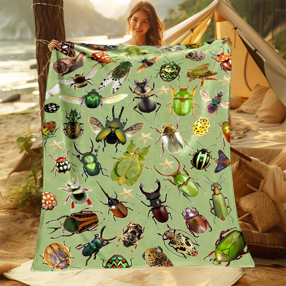 Insect Beetle Blanket Realistic Bug Print Fleece Throw Blanket Soft Warm Bedding Home Decor Living Room Sofa Bed Cover