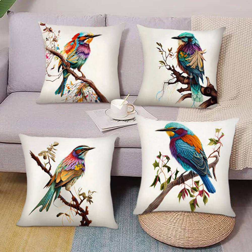 

Linen Pillow Covers Hummingbird Pattern Pillow Cases Special Pillow Covers For Sofa Home Decoration Cushion Covers 4Pcs 45*45CM