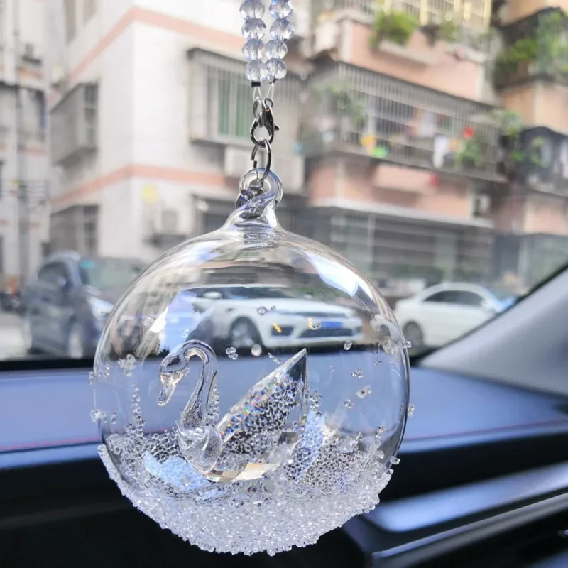 Crystal Ball Car Pendant Car Rearview Mirror Crystal Ornaments Creative Car Decorations Suitable  Women