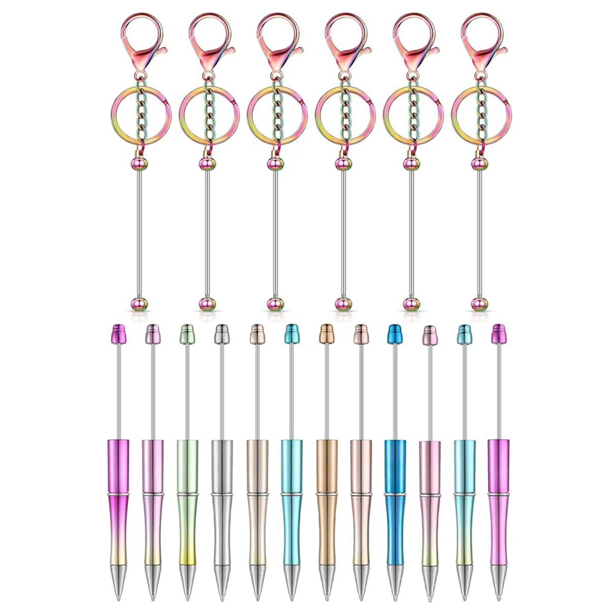 18 Pcs Beadable Pen Beaded Keychain Bars Set for Pendant DIY Christmas Gift Crafts Office School Supplies(Colorful)