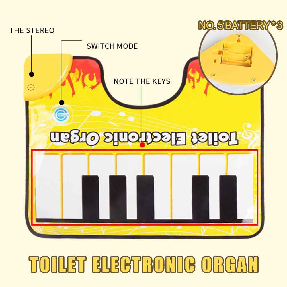 Toilet Piano Mat Novelty Potty Piano Sounding Carpet Funny Toe Music Keyboard Floor Mat Automatic Shutdown for Home Bathroom