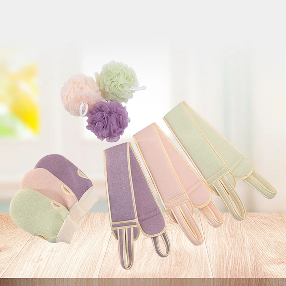 1 Set Bath Towel Kit Light Pink Thickening Frosted Rubbing Ball Back-Pulling Strip For Body Scrub Back Cleaning Shower Bathing