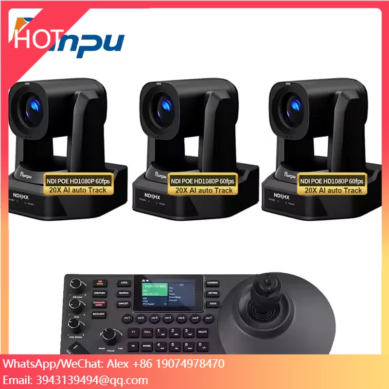 Runpu HD66A-20N Premium Studio Broadcast Bundle= AI Track NDI HX POE 20X SDI HD MI PTZ Camera HD1080P+IP Controller OBS VMix