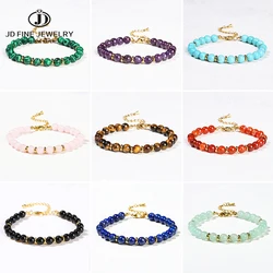 JD Natural Stone Green Aventurine Black Agate 6mm Bead Stainless Steel Bracelet Women Trendy Handmade Adjustable Healing Jewelry