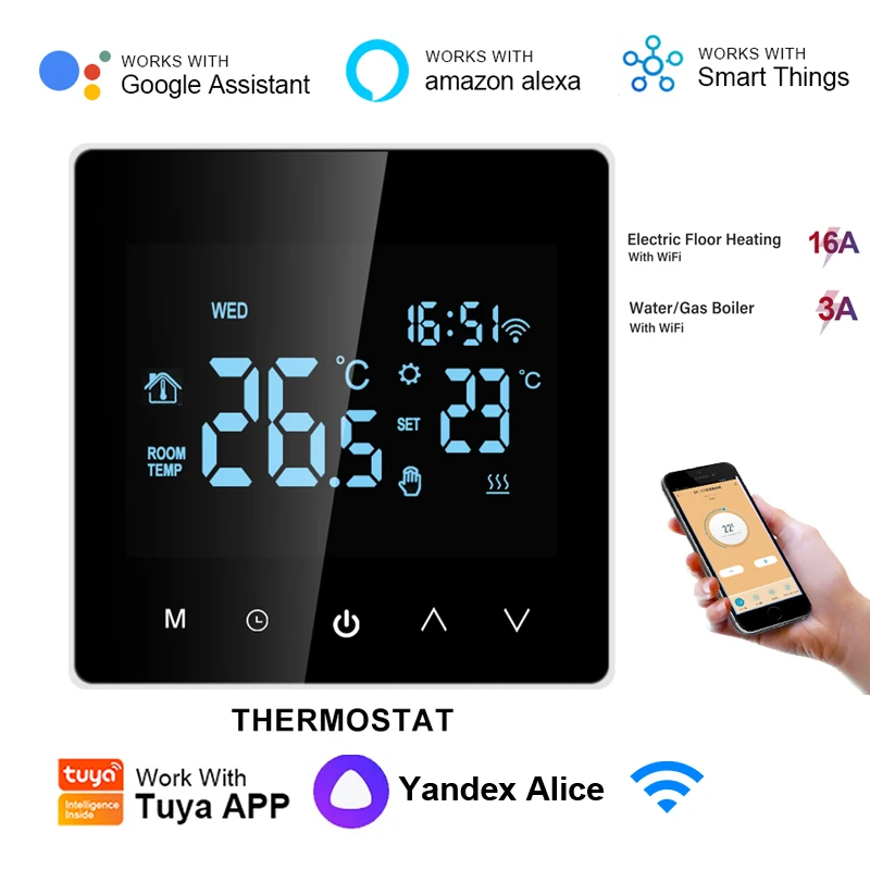 Tuya Smart Wifi Thermostat Electric Floor Heating Water/Gas Boiler LCD Digital Touch Temperature Control for Google Home Alexa