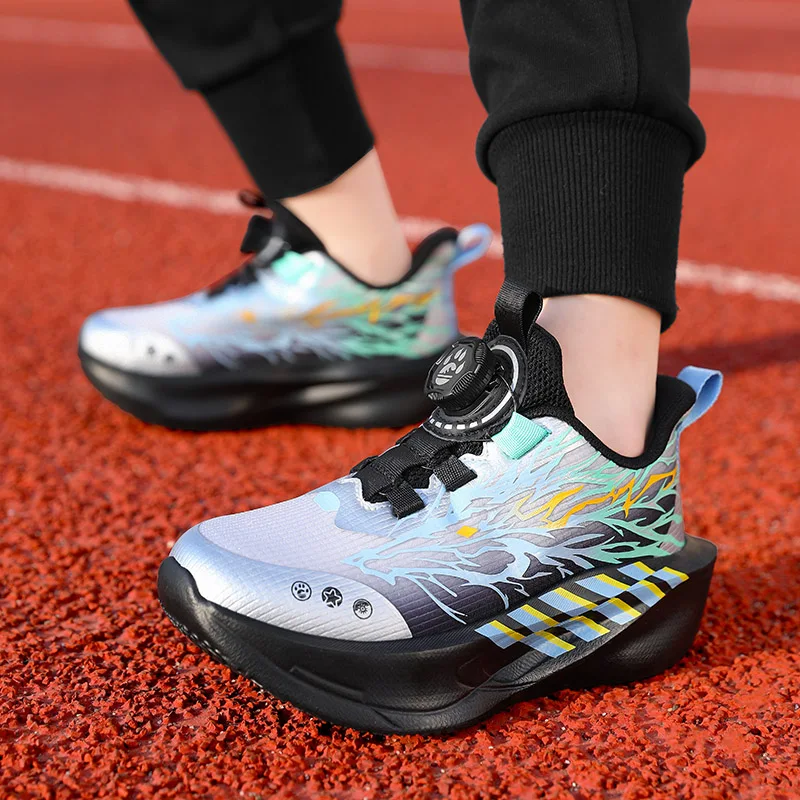 Children's Running Shoes Breathable Non-Slip Casual Sneakers for Kids Rotating Buckle Lightweight Outdoor Sports Walking Shoes