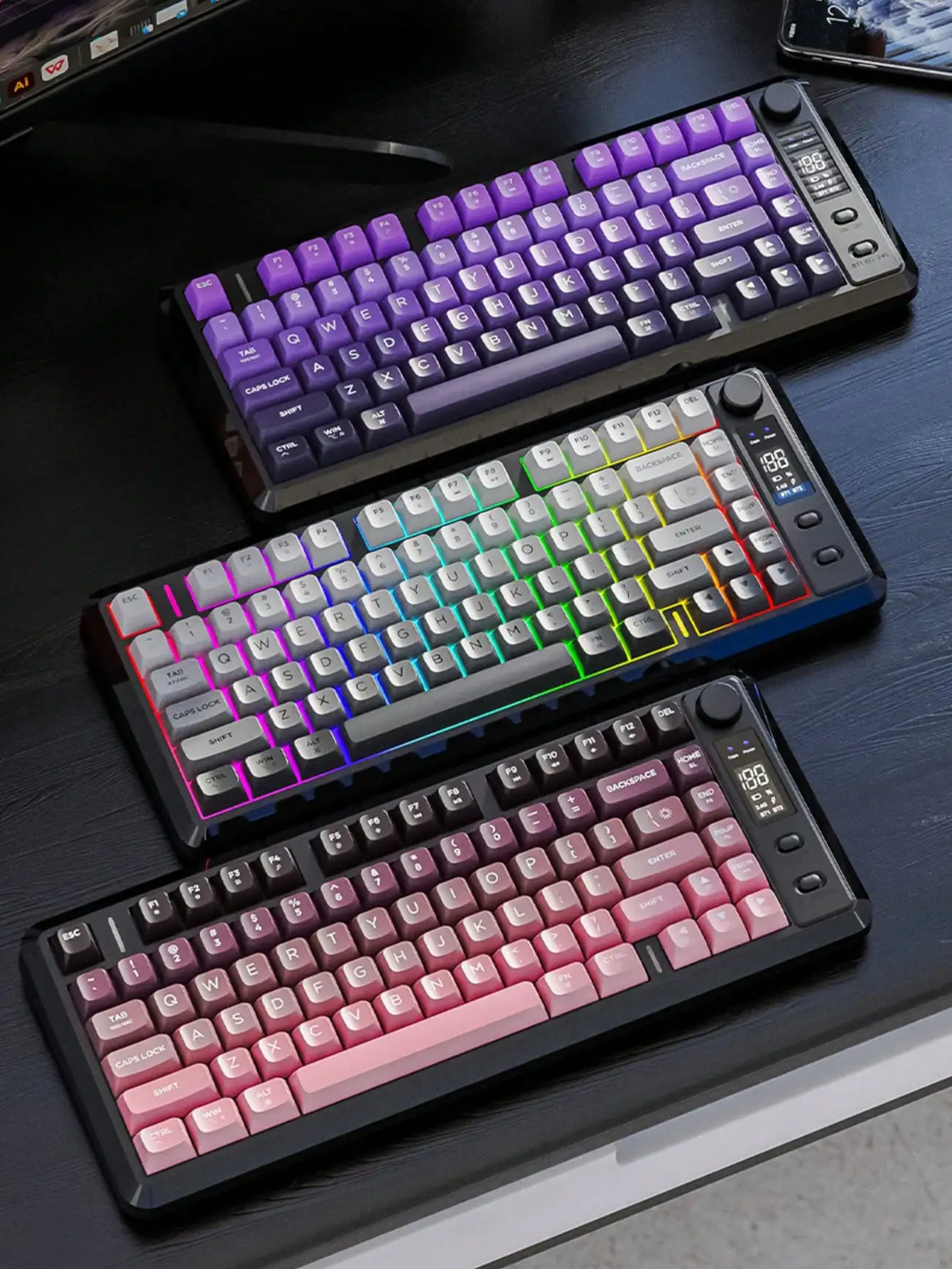 M75 Wireless Bluetooth Dual Mode Mechanical Feel Keyboard PBT Gradual Change Ball Cap with Display Screen Game Keyboard
