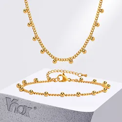 Vnox Stainless Steel Beads Charm Chain Bracelets For Women Girls,bohemia Holiday Link Chain Jewelry Gift